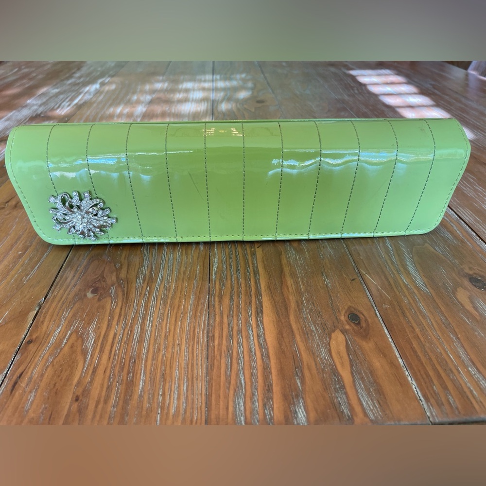 Green Patent Leather Clutch with Silver Accent